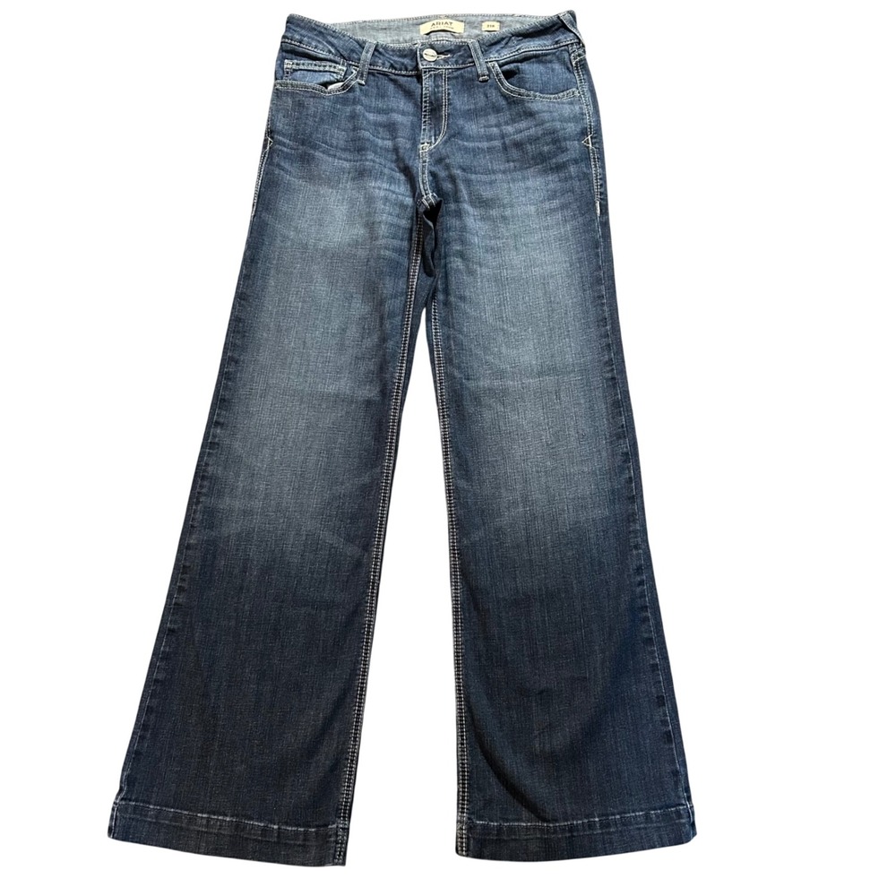 Ariat Perfect Rise Trouser Jeans Women 31R (31x32) Blue REAL Denim Wide Leg